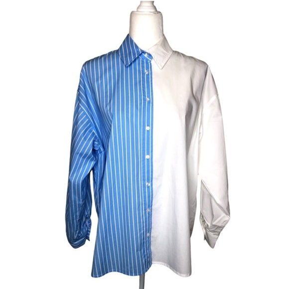 Fantastic Fawn Color Block Collared Button-down Shirt Oversized Striped Small - Picture 2 of 14